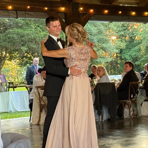 Mac Duggal Pink Embellished Cap Sleeve Bodice Flowy Gown - Picture 6 of 12